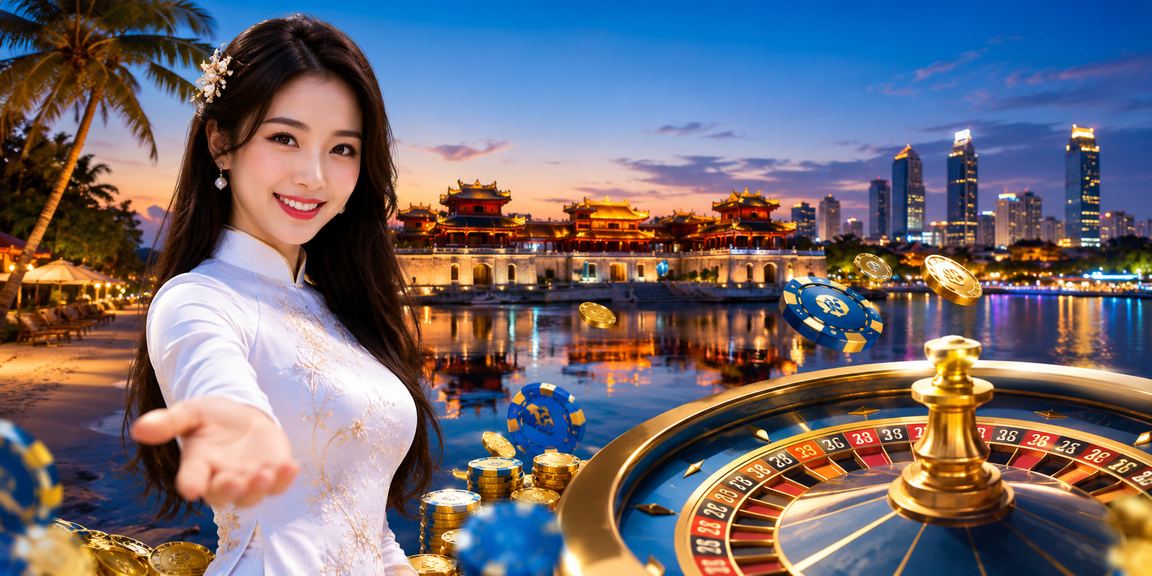 Khách hàng tham gia chơi roulette trong trang phục áo dài tại sự kiện giải trí